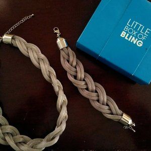 Braided Mesh Silver Toned Jewelry Necklace Set Little Box of Bling NEW IN BOX